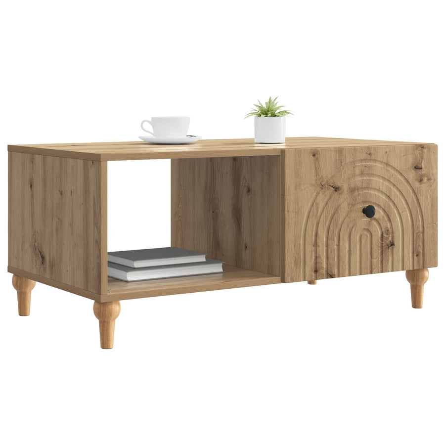 Salontafel Artisanaal eiken 90 x 50 x 40 cm Bewerkt hout