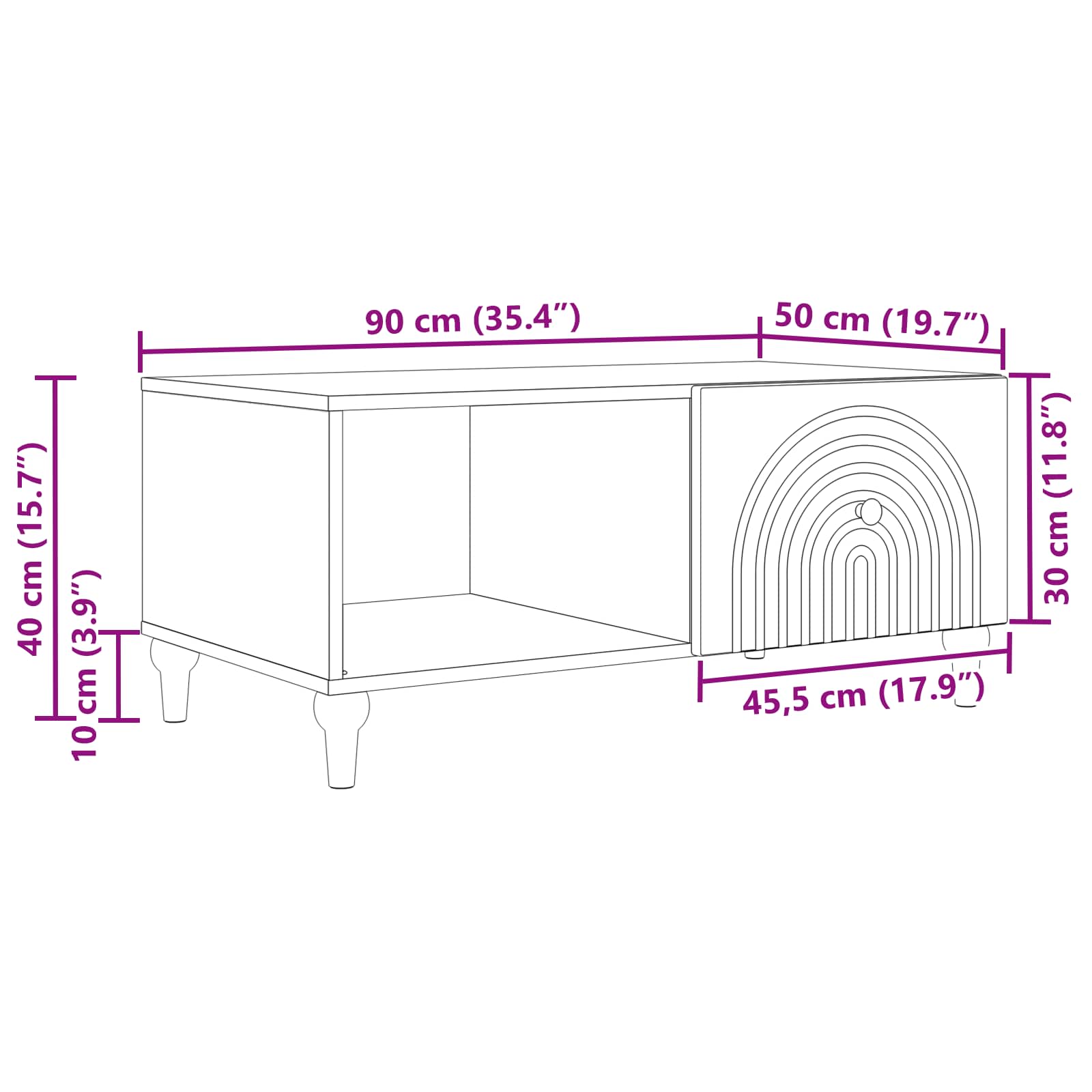 Salontafel Artisanaal eiken 90 x 50 x 40 cm Bewerkt hout