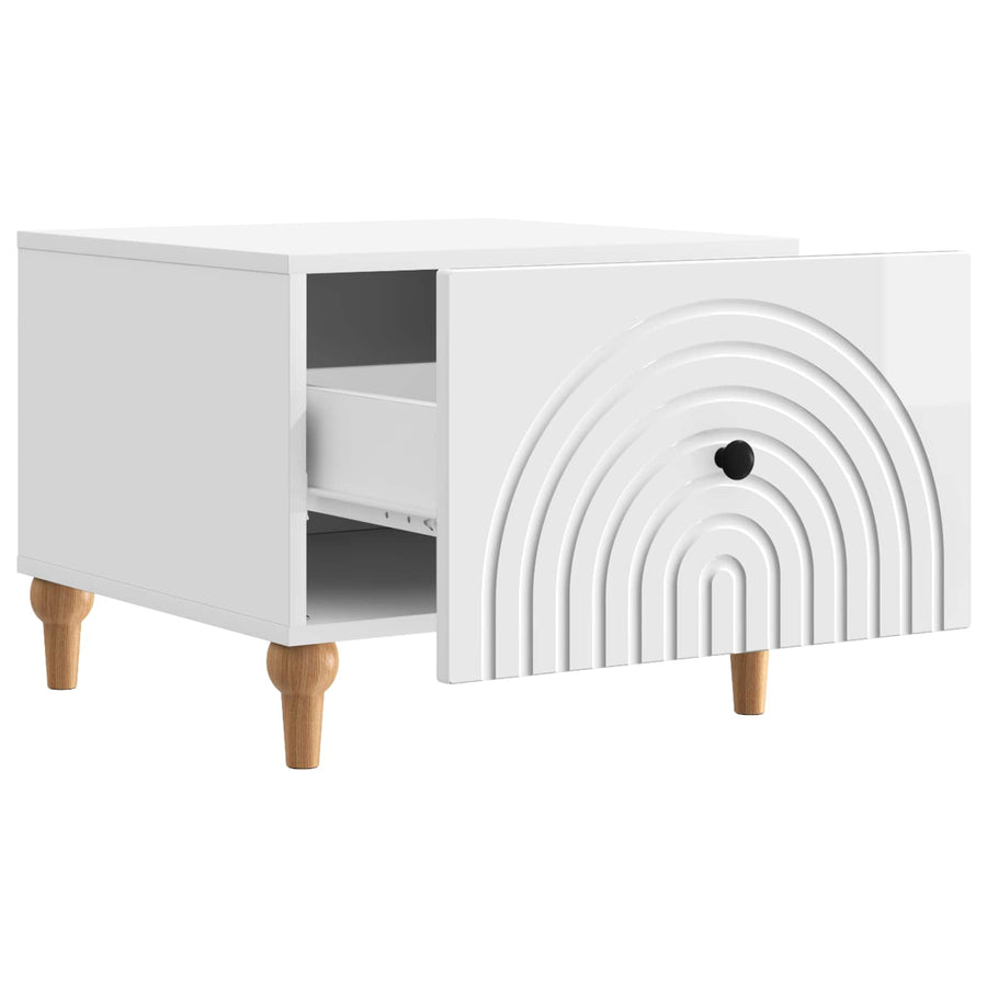 Salontafel met lade Hoogglans Wit 49 x 50 x 40 cm Bewerkt hout