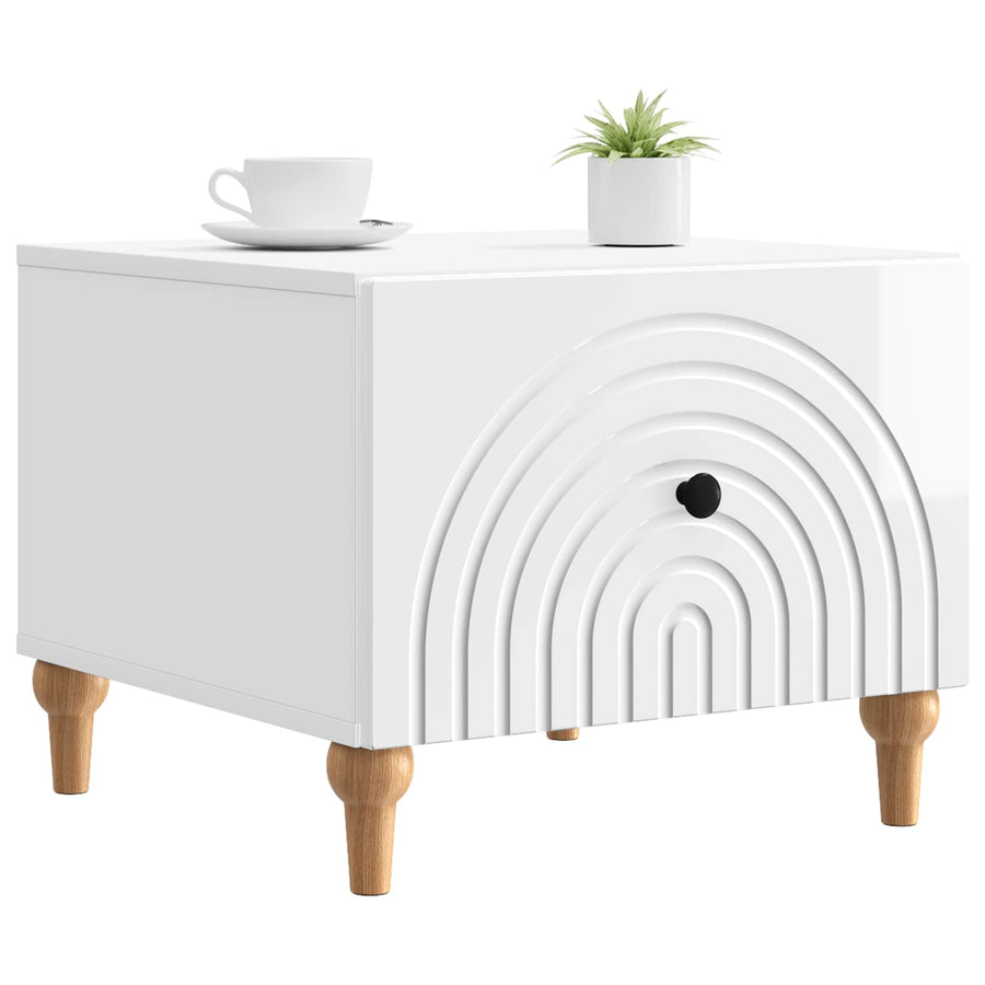 Salontafel met lade Hoogglans Wit 49 x 50 x 40 cm Bewerkt hout