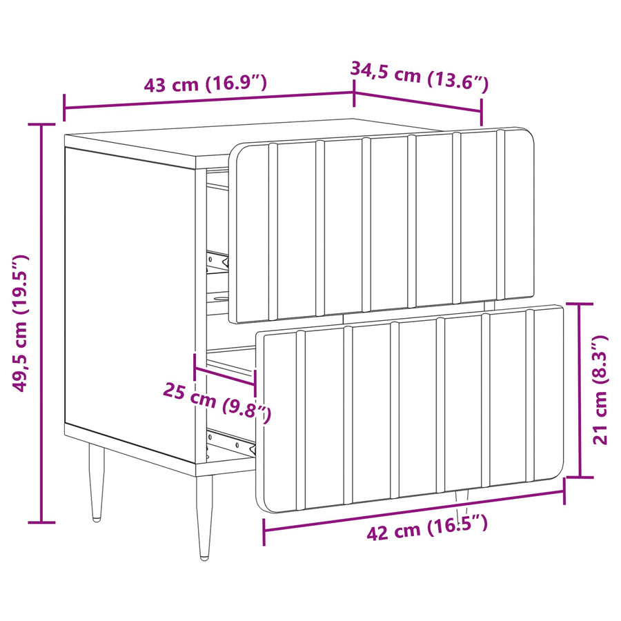 Nachtkastje 2 pcs Zwart 43 x 34,5 x 49,5 cm Bewerkt hout
