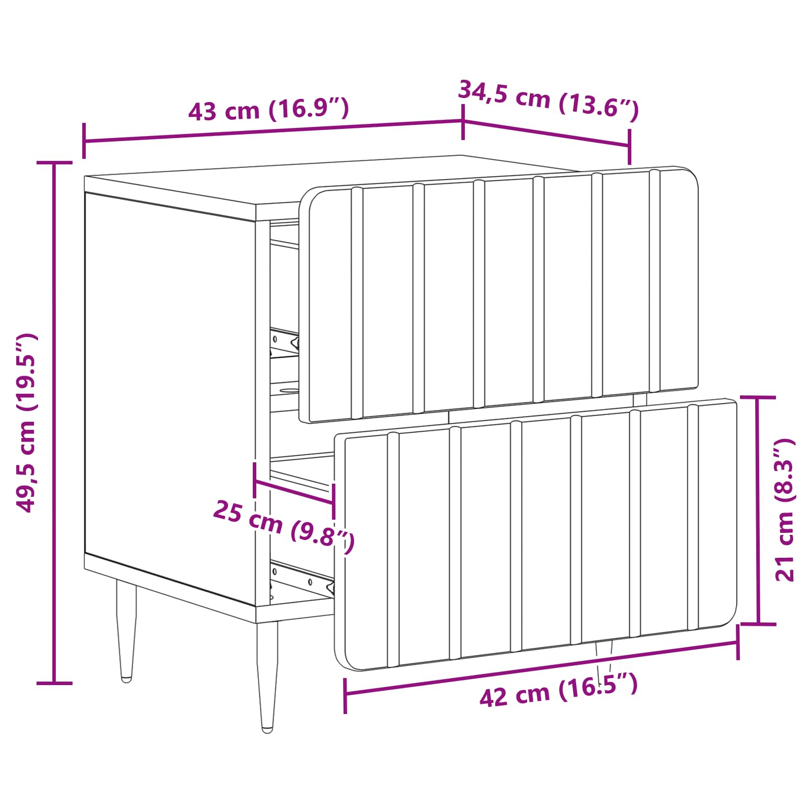 Nachtkastje 2 pcs Sonoma Eiken 43 x 34,5 x 49,5 cm Bewerkt hout
