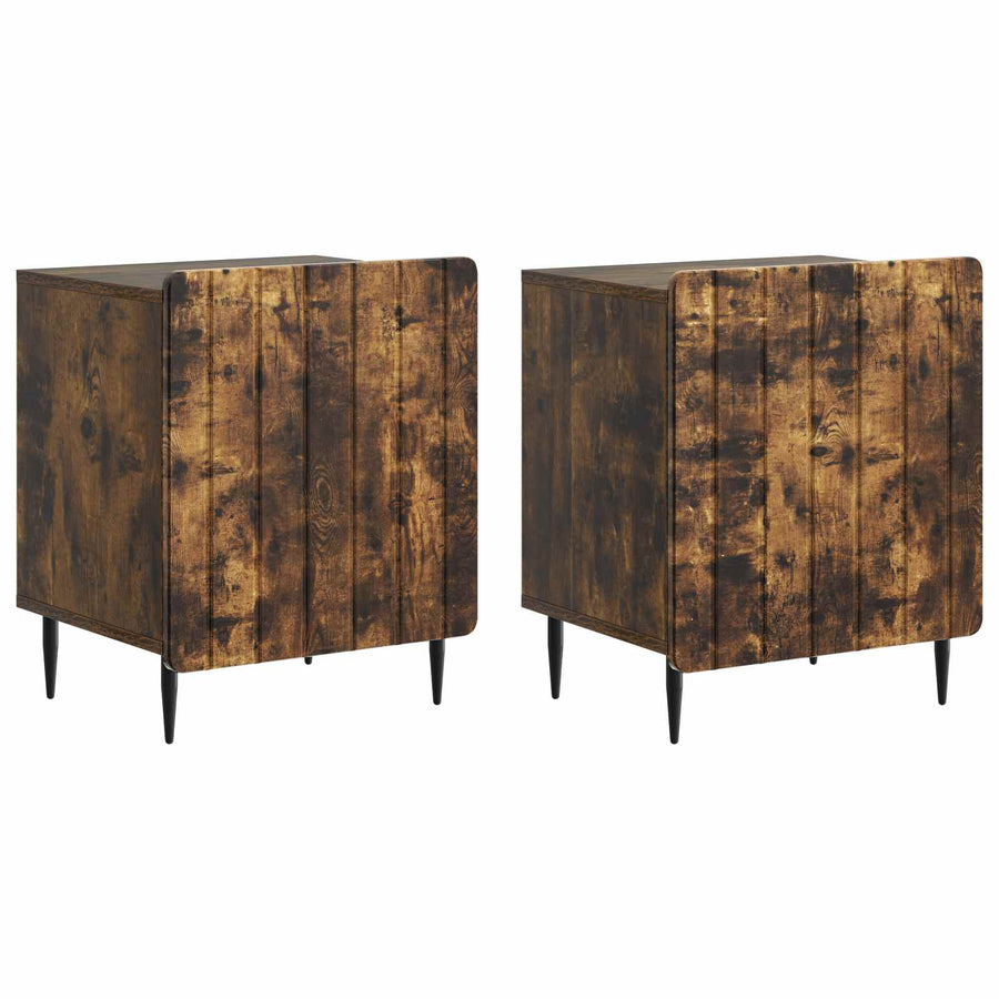 Nachtkastje 2 pcs Gerookt eiken 43 x 34,5 x 52 cm Bewerkt hout