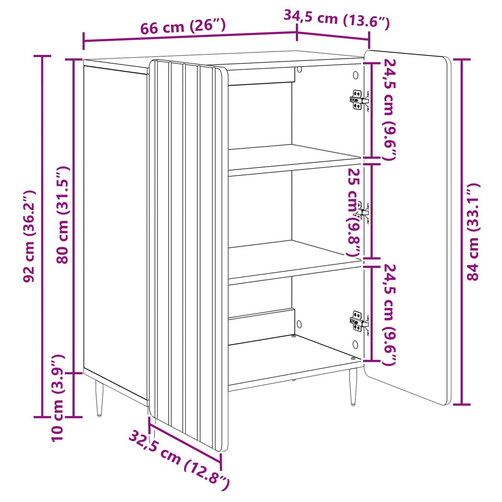 Dressoir Hoogglans Wit 66 x 34,5 x 92 cm Bewerkt hout