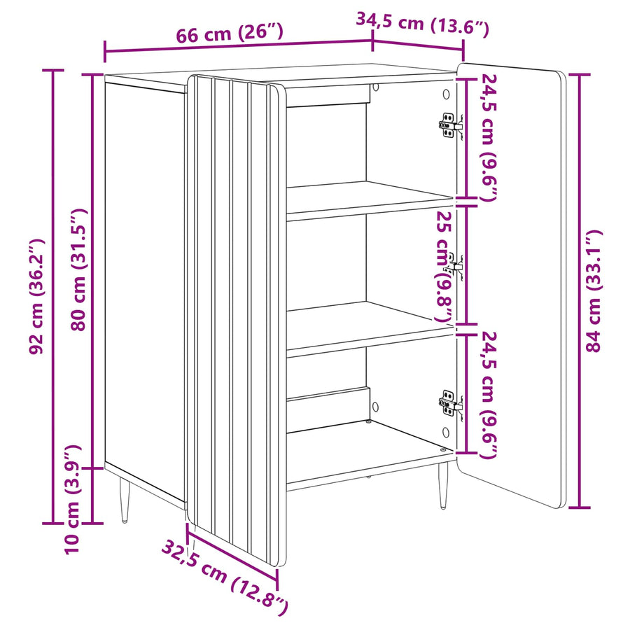 Dressoir Artisanaal eiken 66 x 34,5 x 92 cm Bewerkt hout