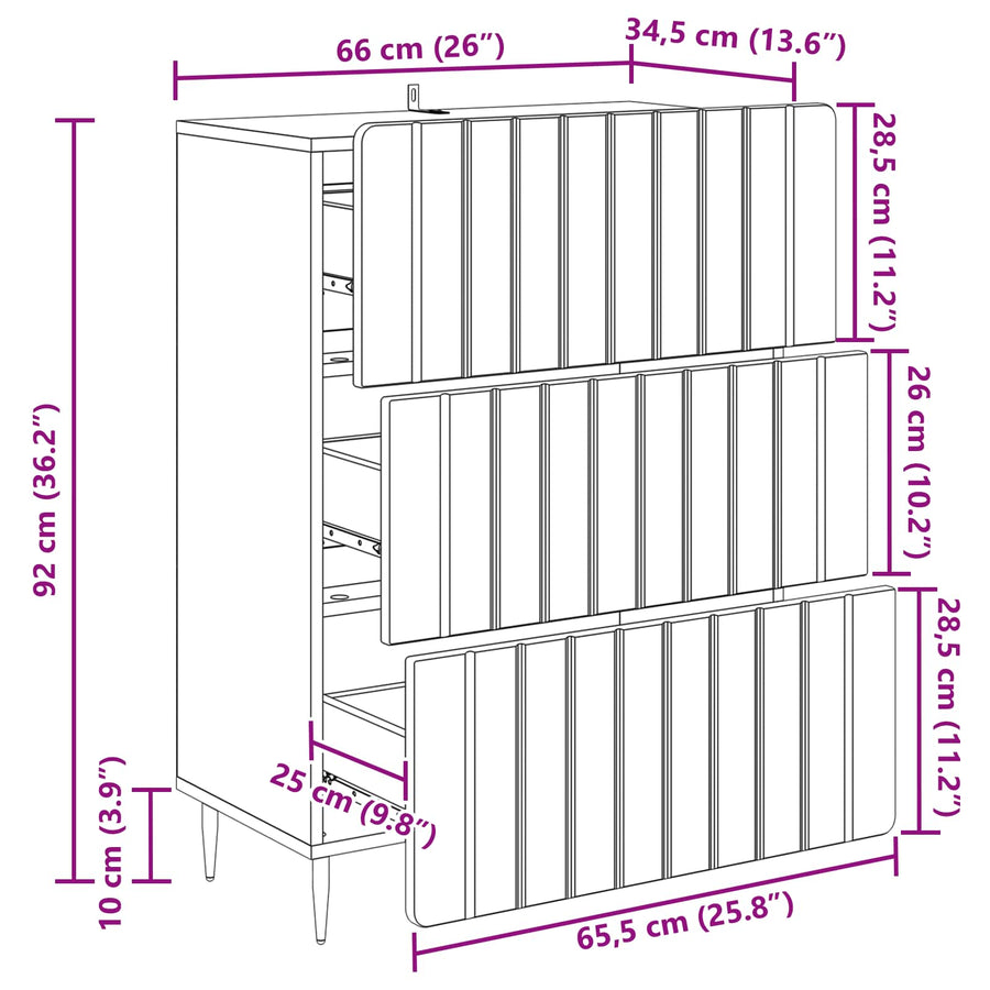 Ladenkast Betongrijs 66 x 34,5 x 92 cm Bewerkt hout