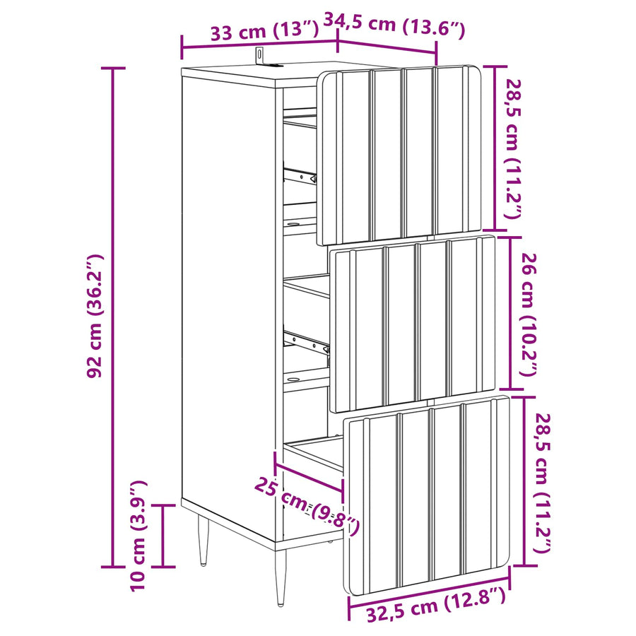 Ladenkast Zwart 33 x 34,5 x 92 cm Bewerkt hout