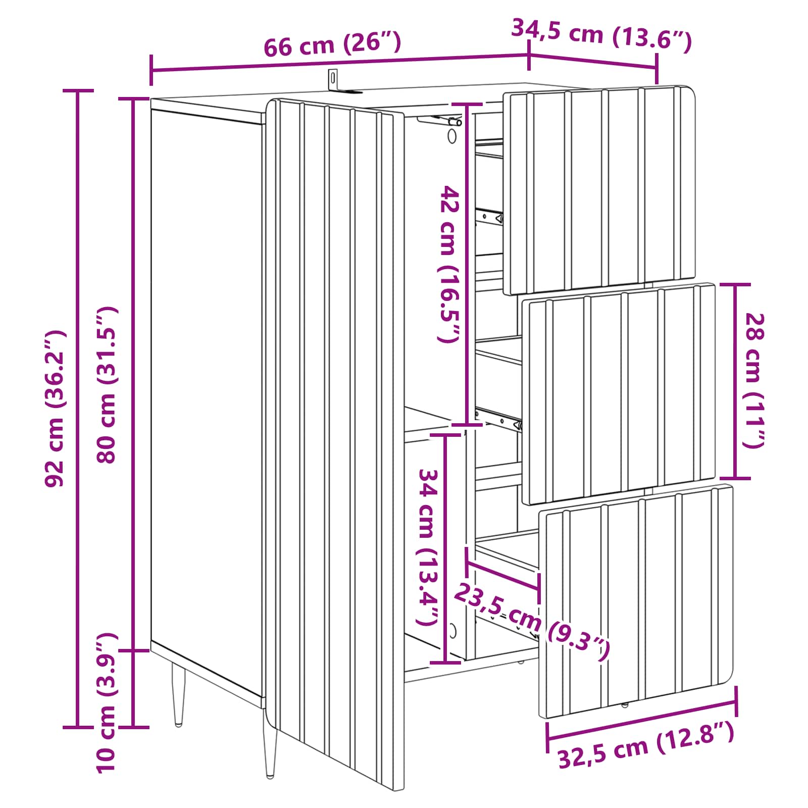 Dressoir Gerookt eiken 66 x 34,5 x 91,5 cm Bewerkt hout