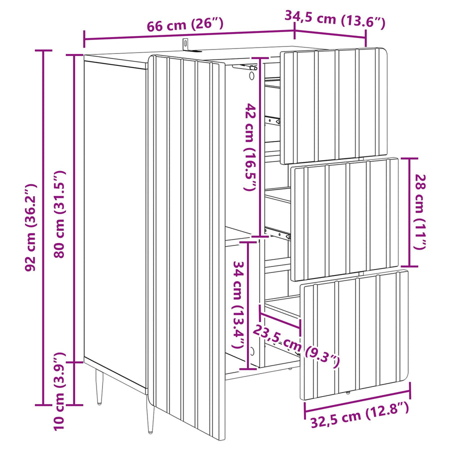 Dressoir Gerookt eiken 66 x 34,5 x 91,5 cm Bewerkt hout