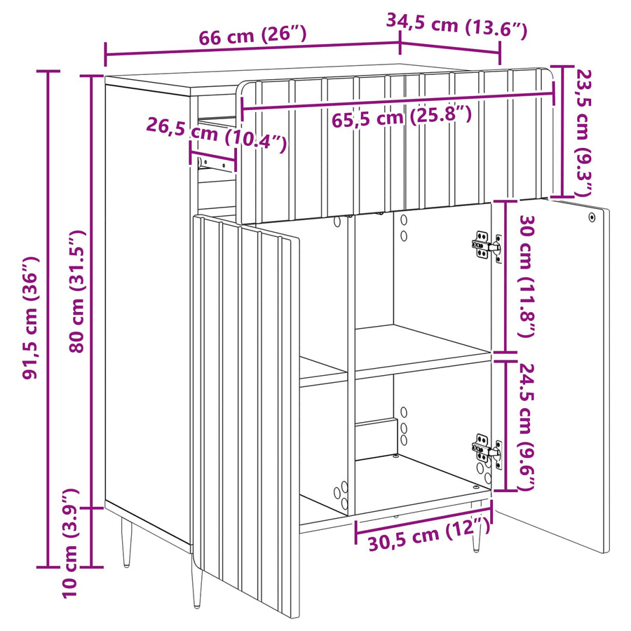 Dressoir met lade Betongrijs 66 x 34,5 x 92 cm Bewerkt hout