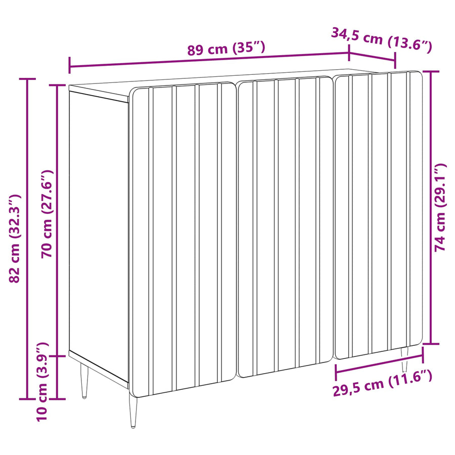 Dressoir Betongrijs 89 x 34,5 x 82 cm Bewerkt hout