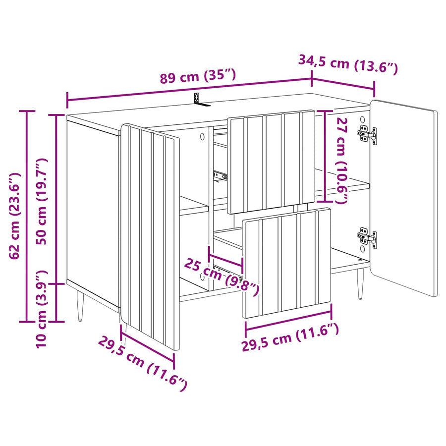 Dressoir met lade Hoogglans Wit 89 x 34,5 x 62 cm Bewerkt hout