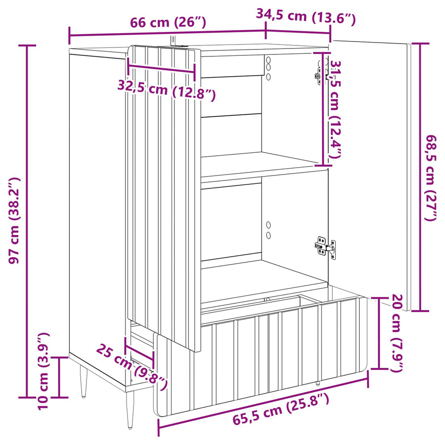 Dressoir met lade Oud hout 66 x 34,5 x 97 cm Bewerkt hout