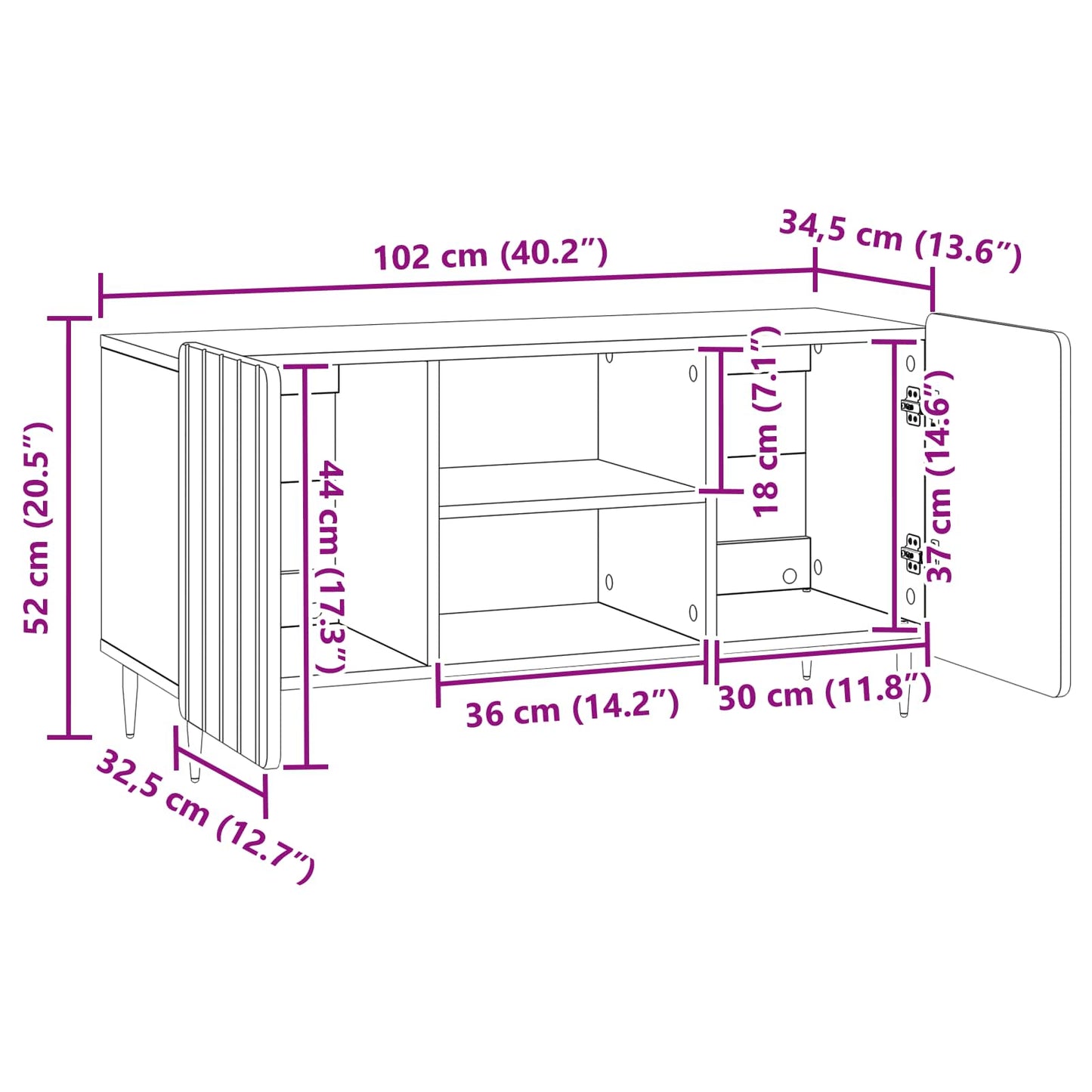 TV-kast Grijs sonoma 102 x 34,5 x 52 cm Bewerkt hout