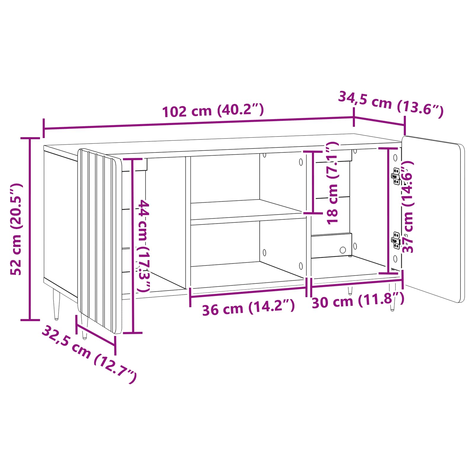 TV-kast Grijs sonoma 102 x 34,5 x 52 cm Bewerkt hout