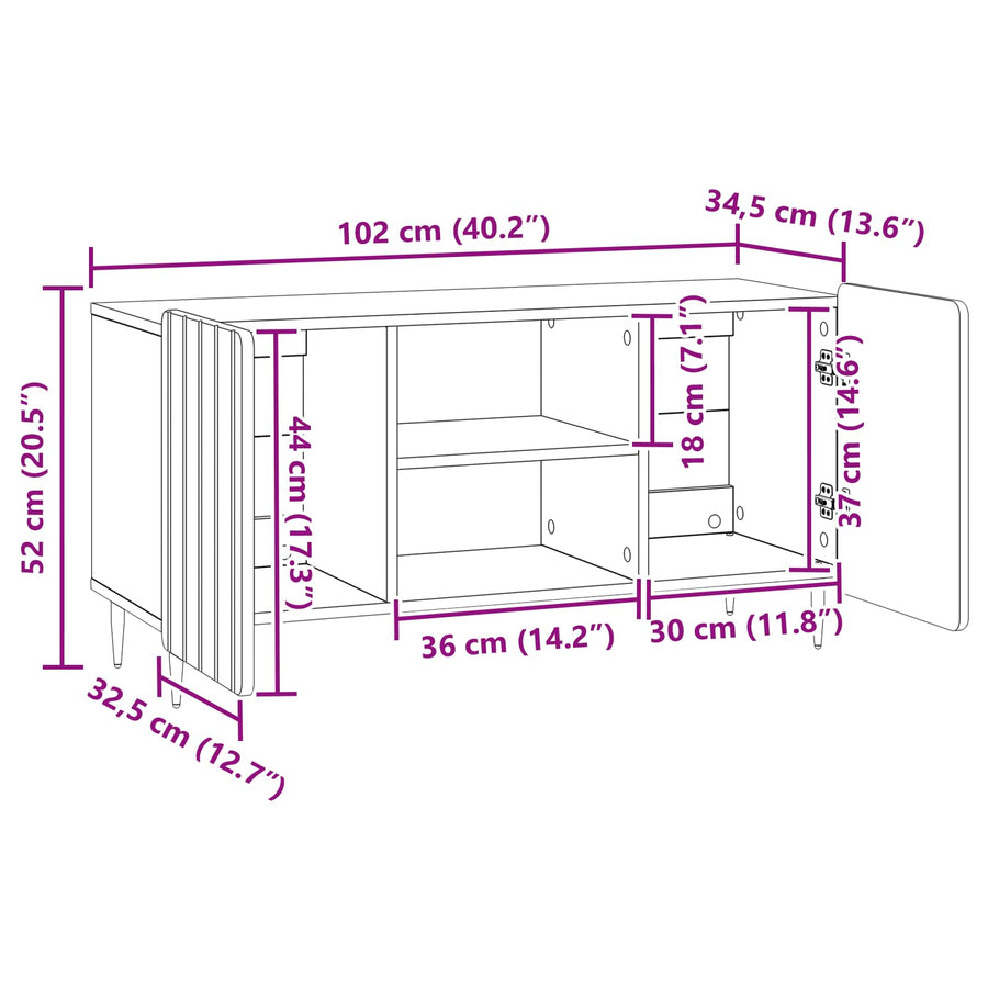 TV-kast Artisanaal eiken 102 x 34,5 x 52 cm Bewerkt hout