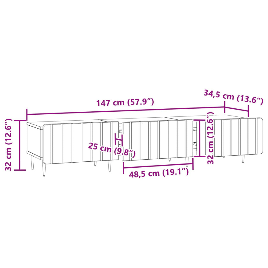 TV-kast met lade Hoogglans Wit 147 x 34,5 x 32 cm Bewerkt hout