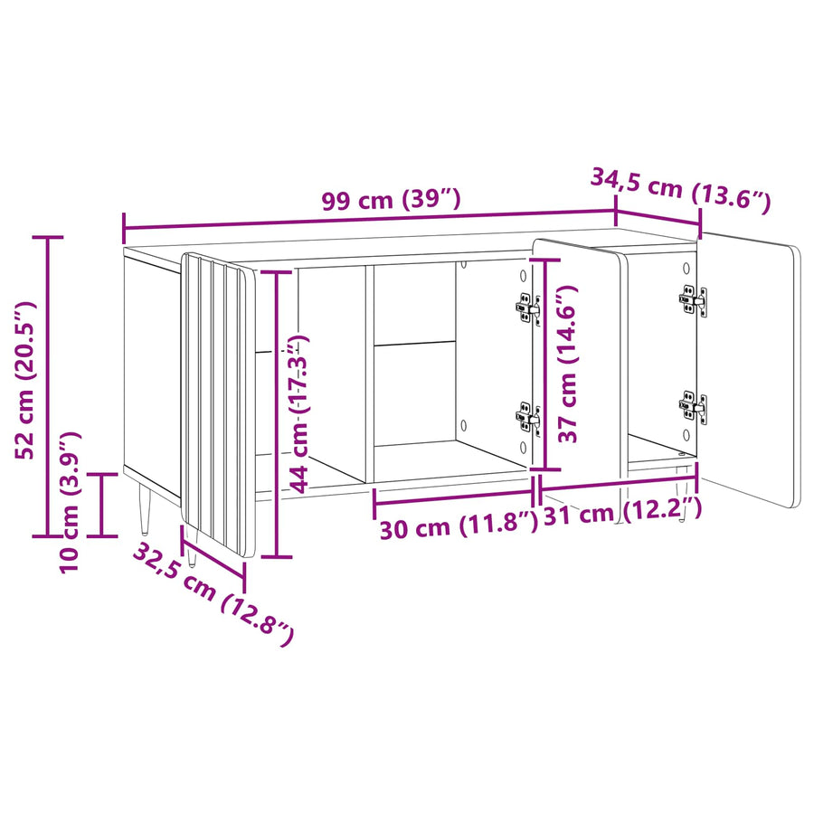 TV-kast Betongrijs 99 x 34,5 x 52 cm Bewerkt hout
