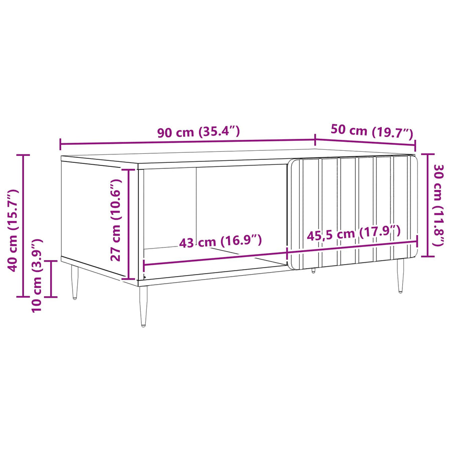 Salontafel Betongrijs 90 x 50 x 40 cm Bewerkt hout