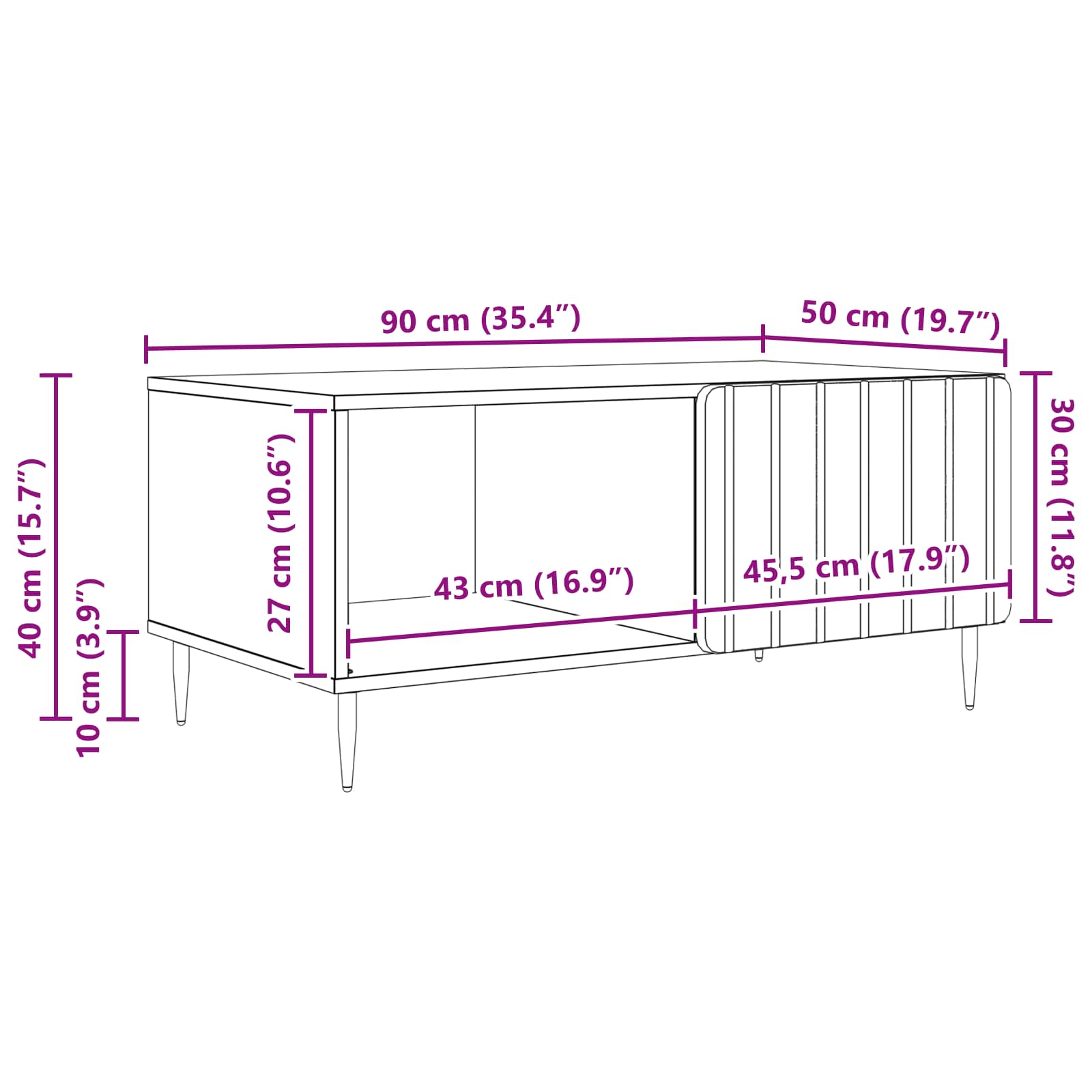 Salontafel Artisanaal eiken 90 x 50 x 40 cm Bewerkt hout