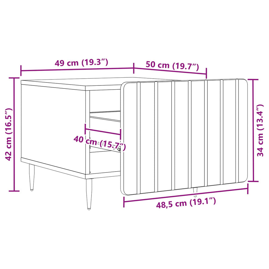 Salontafel met lade Gerookt eiken 49 x 50 x 42 cm Bewerkt hout