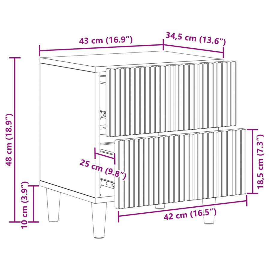 Nachtkastje 2 pcs Gerookt eiken 43 x 34,5 x 48 cm Bewerkt hout