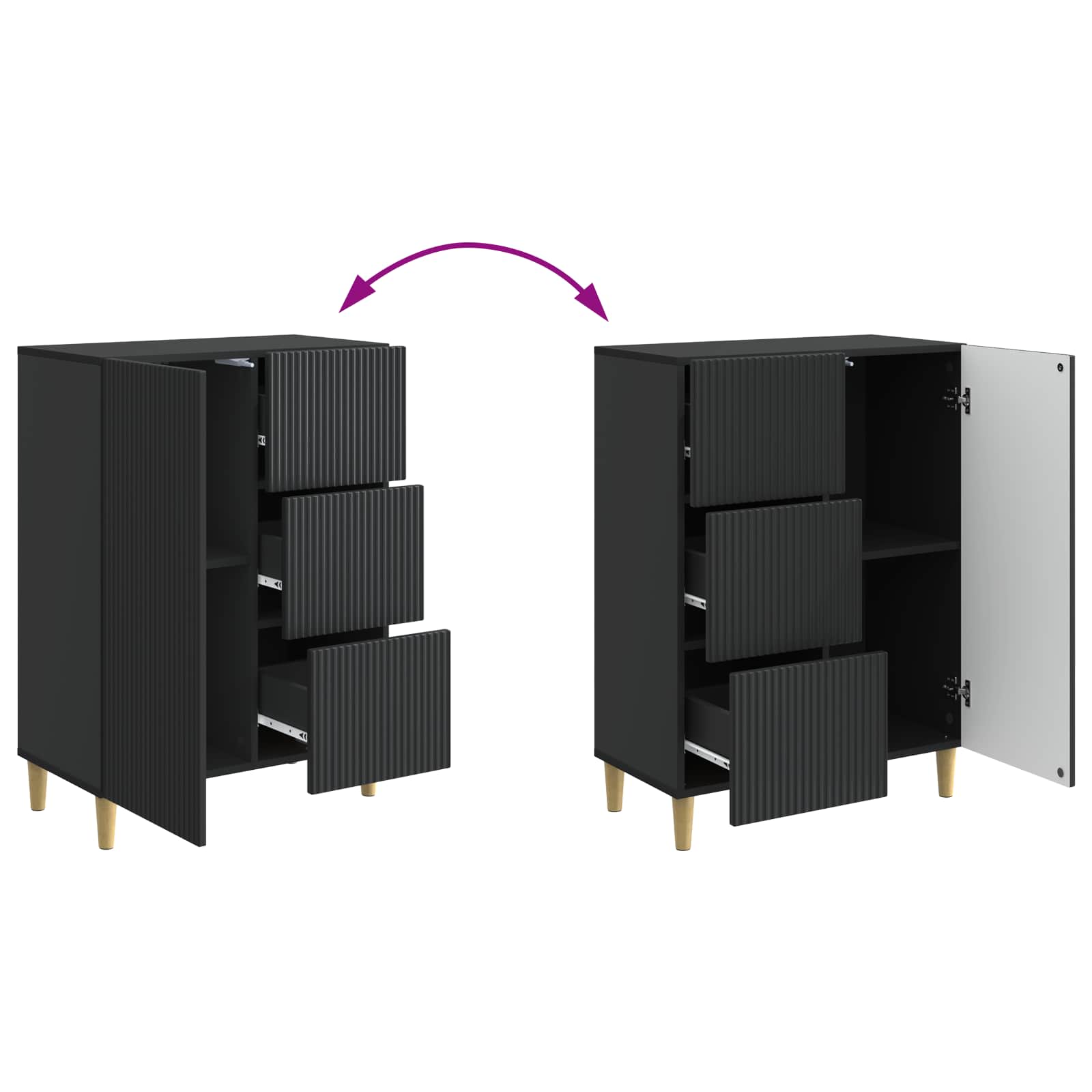 Dressoir met lade Zwart 66 x 34,5 x 90 cm Bewerkt hout
