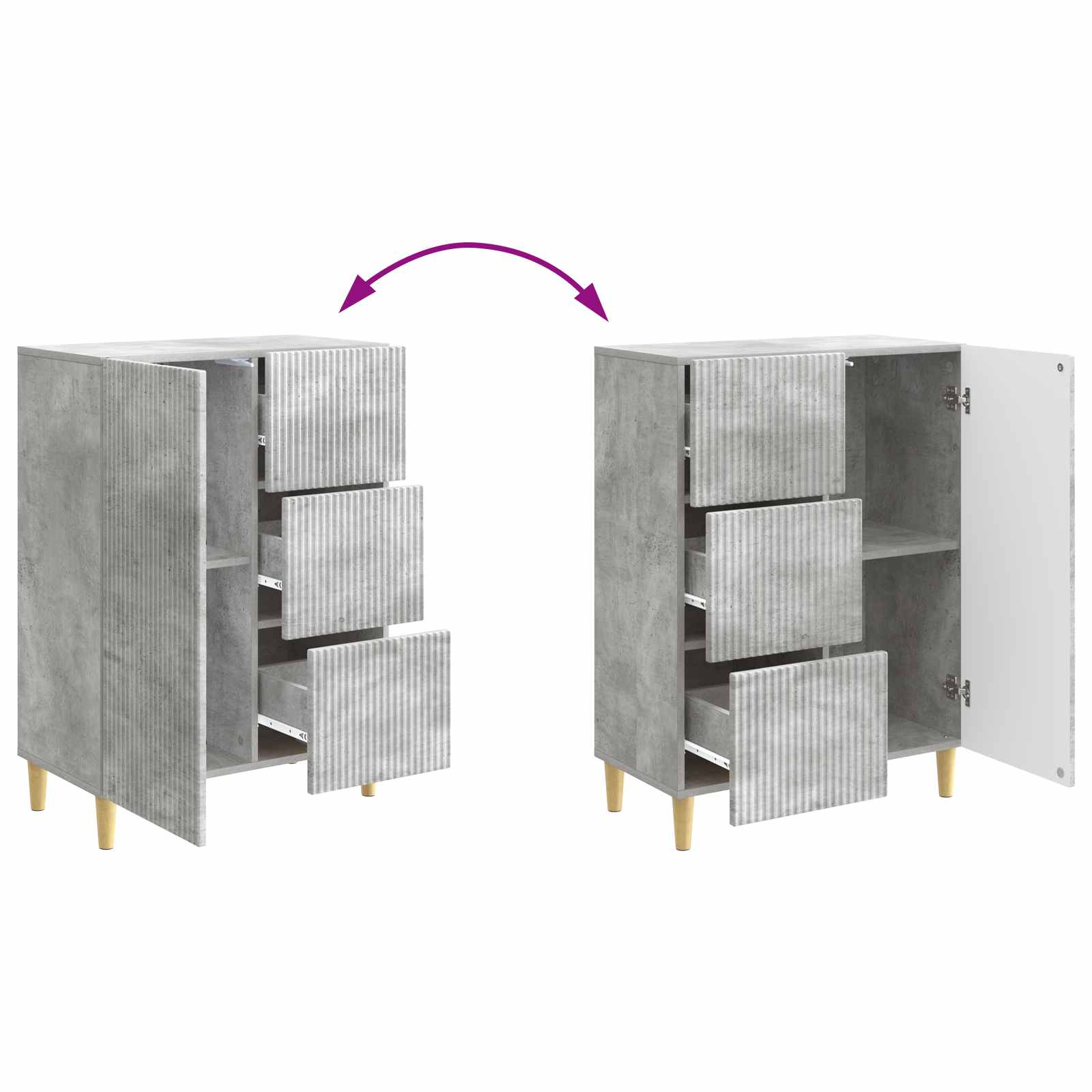 Dressoir met lade Betongrijs 66 x 34,5 x 90 cm Bewerkt hout