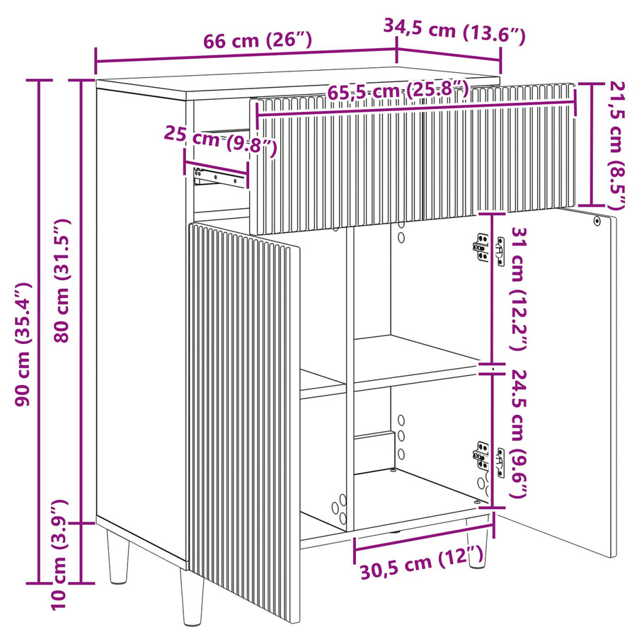 Dressoir met lade Wit 66 x 34,5 x 90 cm Bewerkt hout