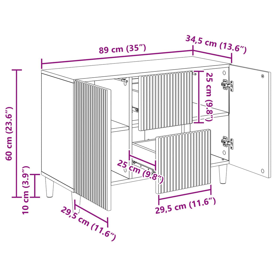 Dressoir met lade Hoogglans Wit 89 x 34,5 x 60 cm Bewerkt hout