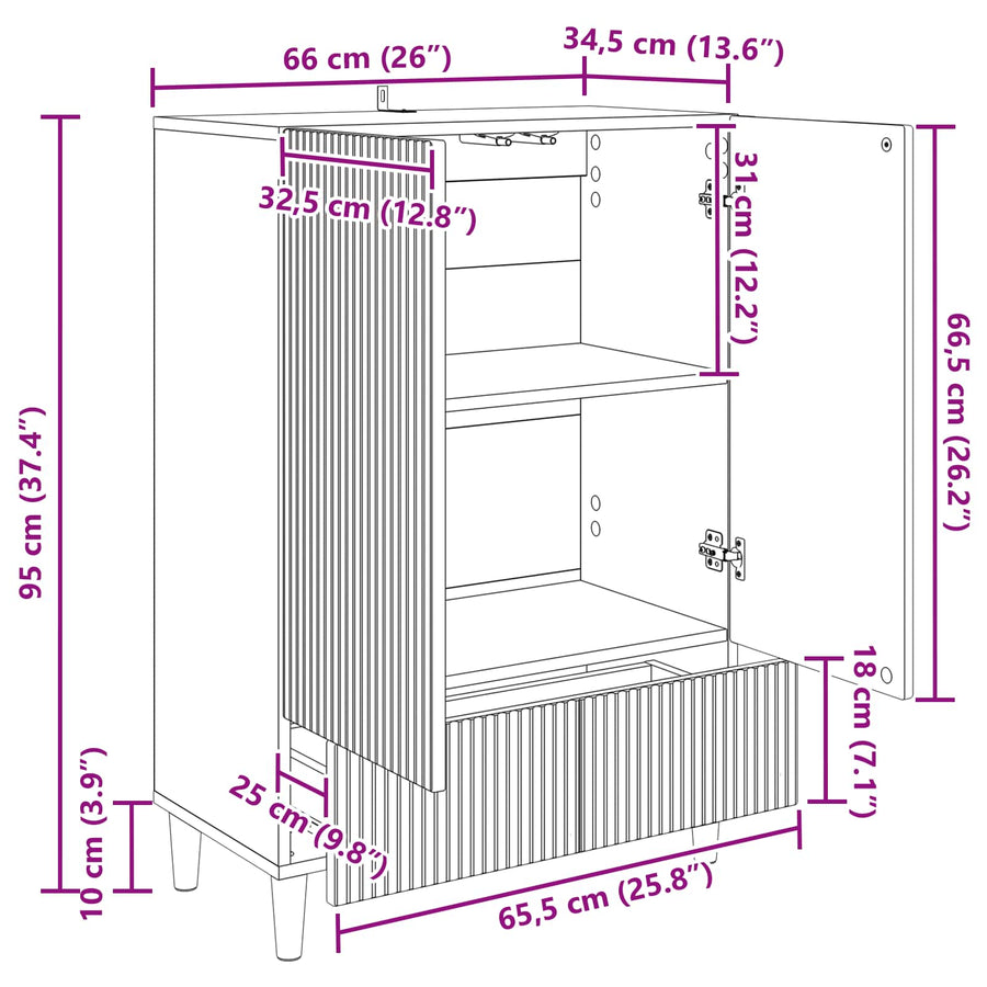 Dressoir met lade Sonoma Eiken 66 x 34,5 x 95 cm Bewerkt hout