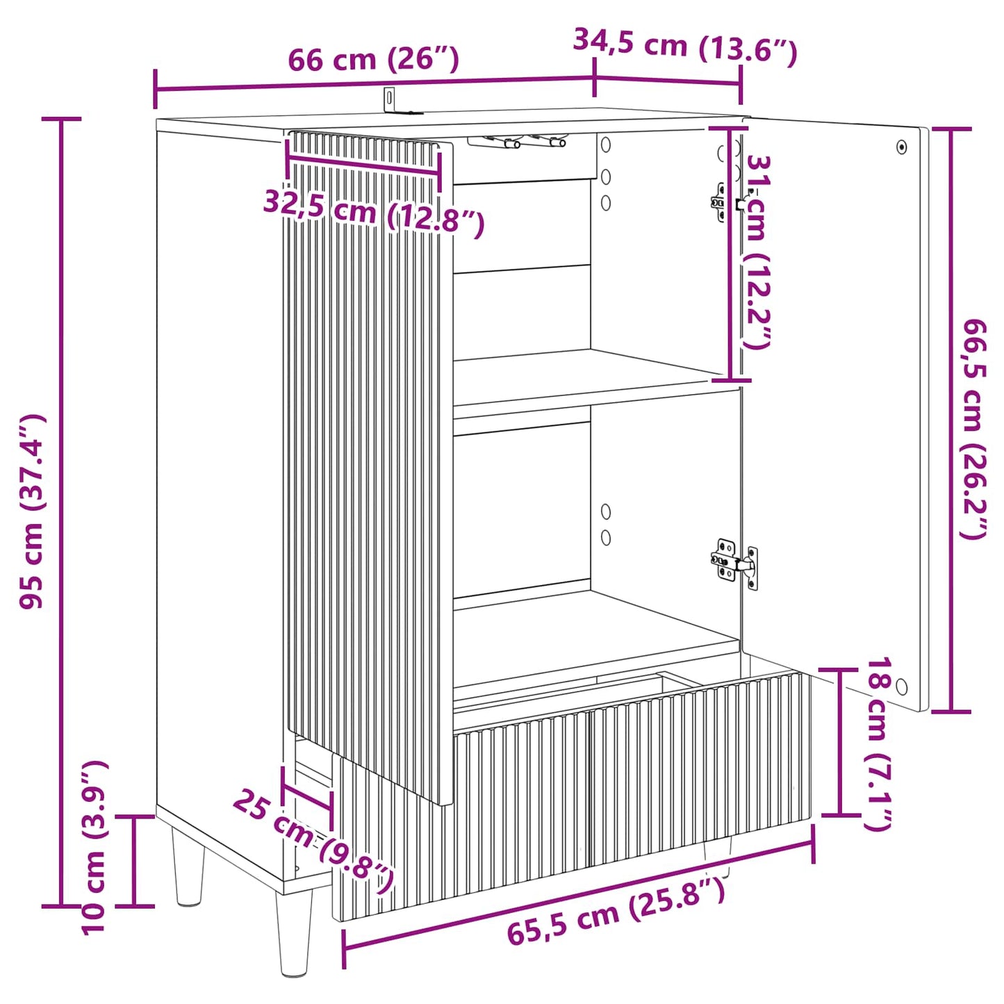Dressoir met lade Oud hout 66 x 34,5 x 95 cm Bewerkt hout