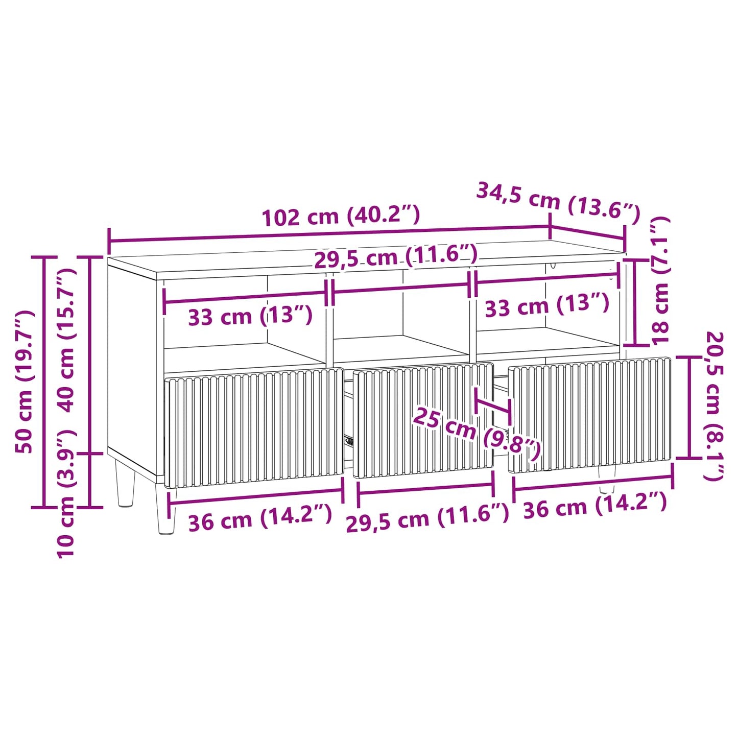 TV-kast met lade Betongrijs 102 x 34,5 x 50 cm Bewerkt hout