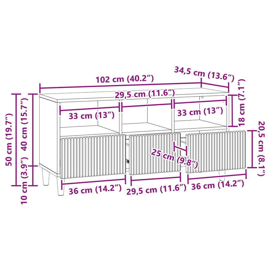 TV-kast met lade Gerookt eiken 102 x 34,5 x 50 cm Bewerkt hout