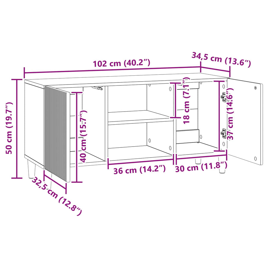 TV-kast Artisanaal eiken 102 x 34,5 x 50 cm Bewerkt hout