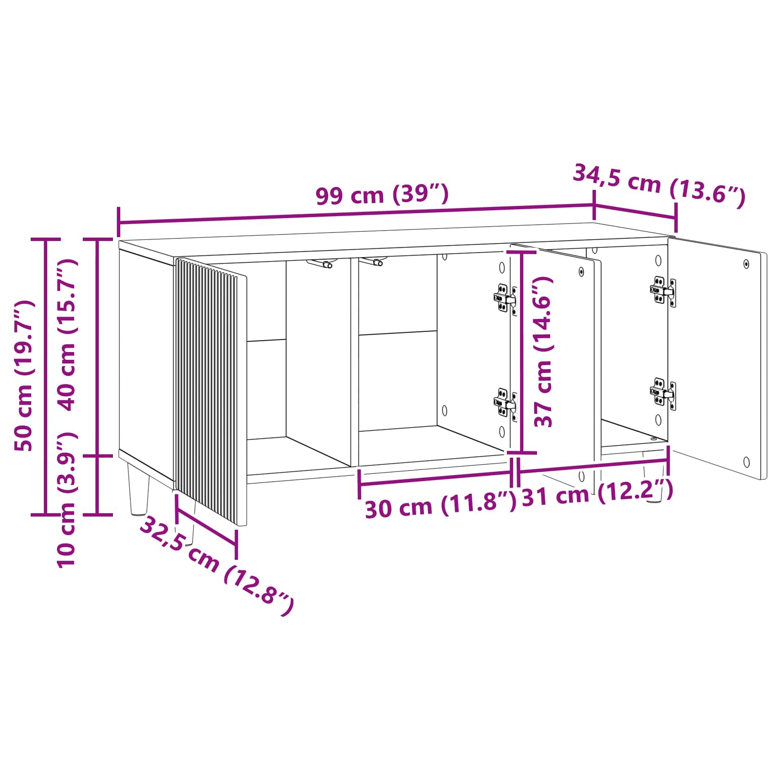 TV-kast Betongrijs 99 x 34,5 x 50 cm Bewerkt hout
