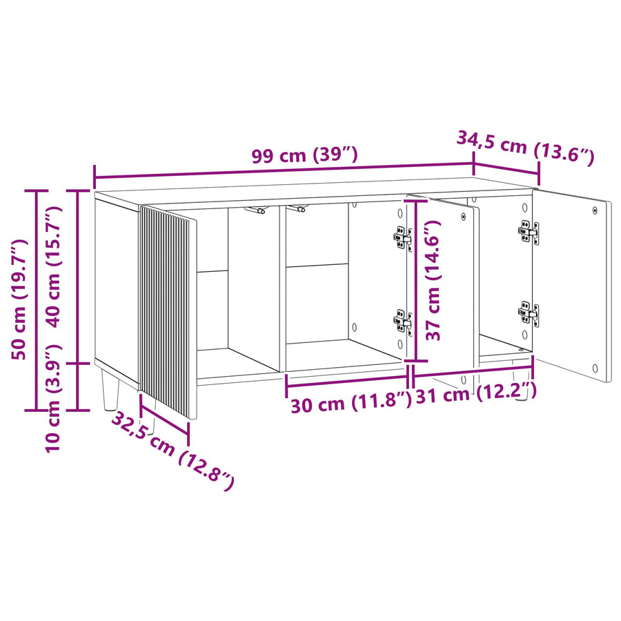 TV-kast Artisanaal eiken 99 x 34,5 x 50 cm Bewerkt hout