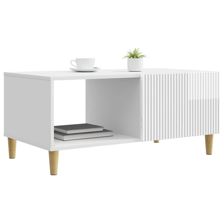 Salontafel Hoogglans Wit 90 x 50 x 40 cm Bewerkt hout