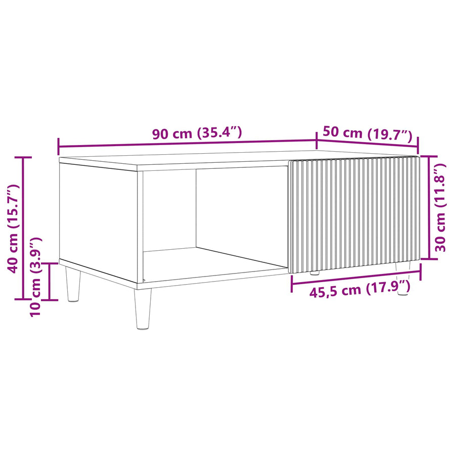 Salontafel Hoogglans Wit 90 x 50 x 40 cm Bewerkt hout