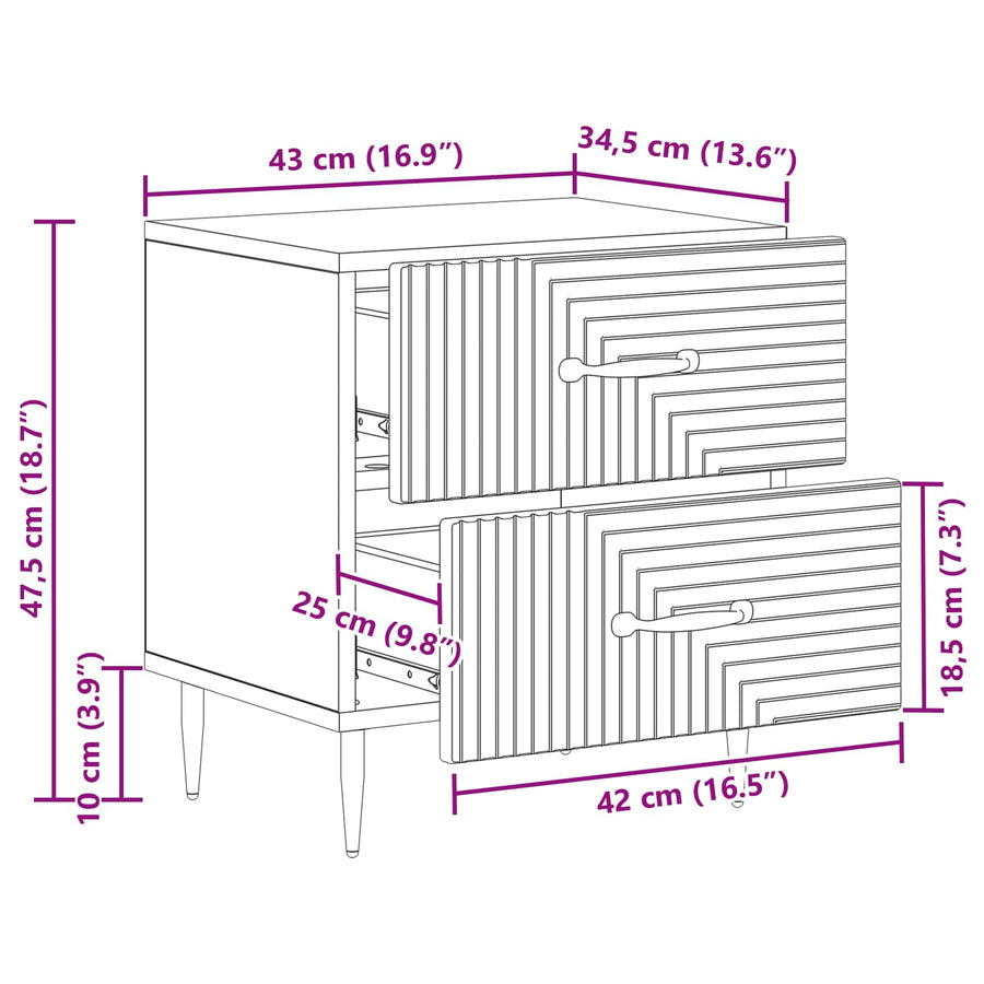 Nachtkastje met lade Wit 43 x 34,5 x 47,5 cm Bewerkt hout