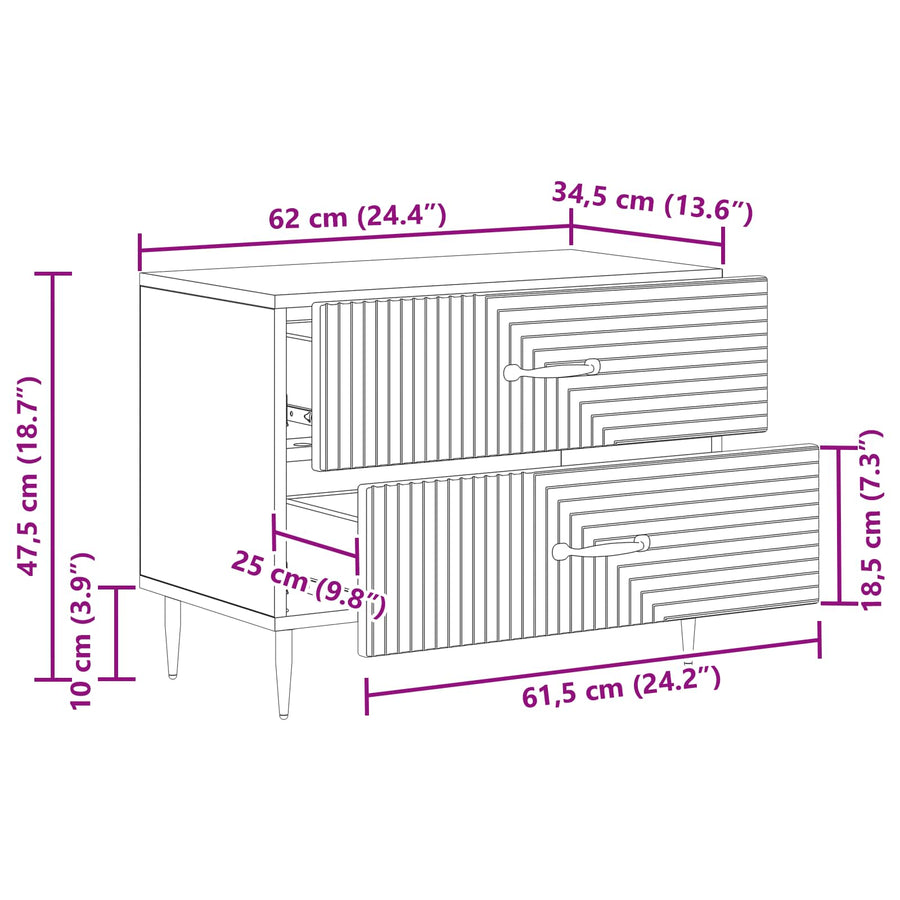 Nachtkastje met lade Wit 62 x 34,5 x 47,5 cm Bewerkt hout