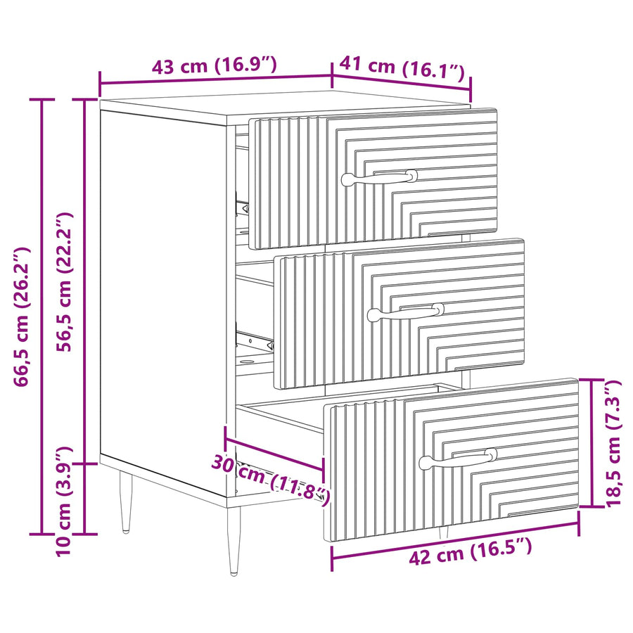 Nachtkastje met lade Wit 43 x 41 x 66,5 cm Bewerkt hout