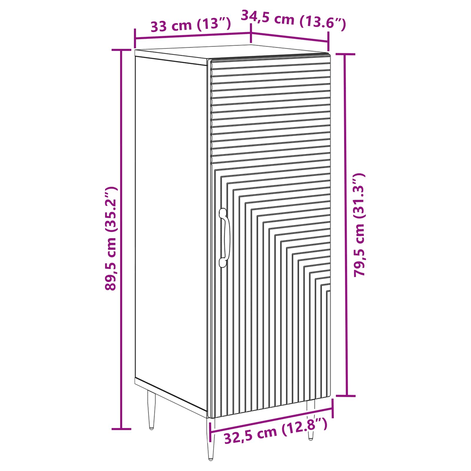 Dressoir Hoogglans Wit 33 x 34,5 x 89,5 cm Bewerkt hout