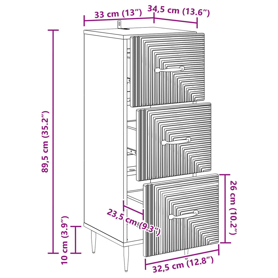 Ladenkast Betongrijs 33 x 34,5 x 89,5 cm Bewerkt hout