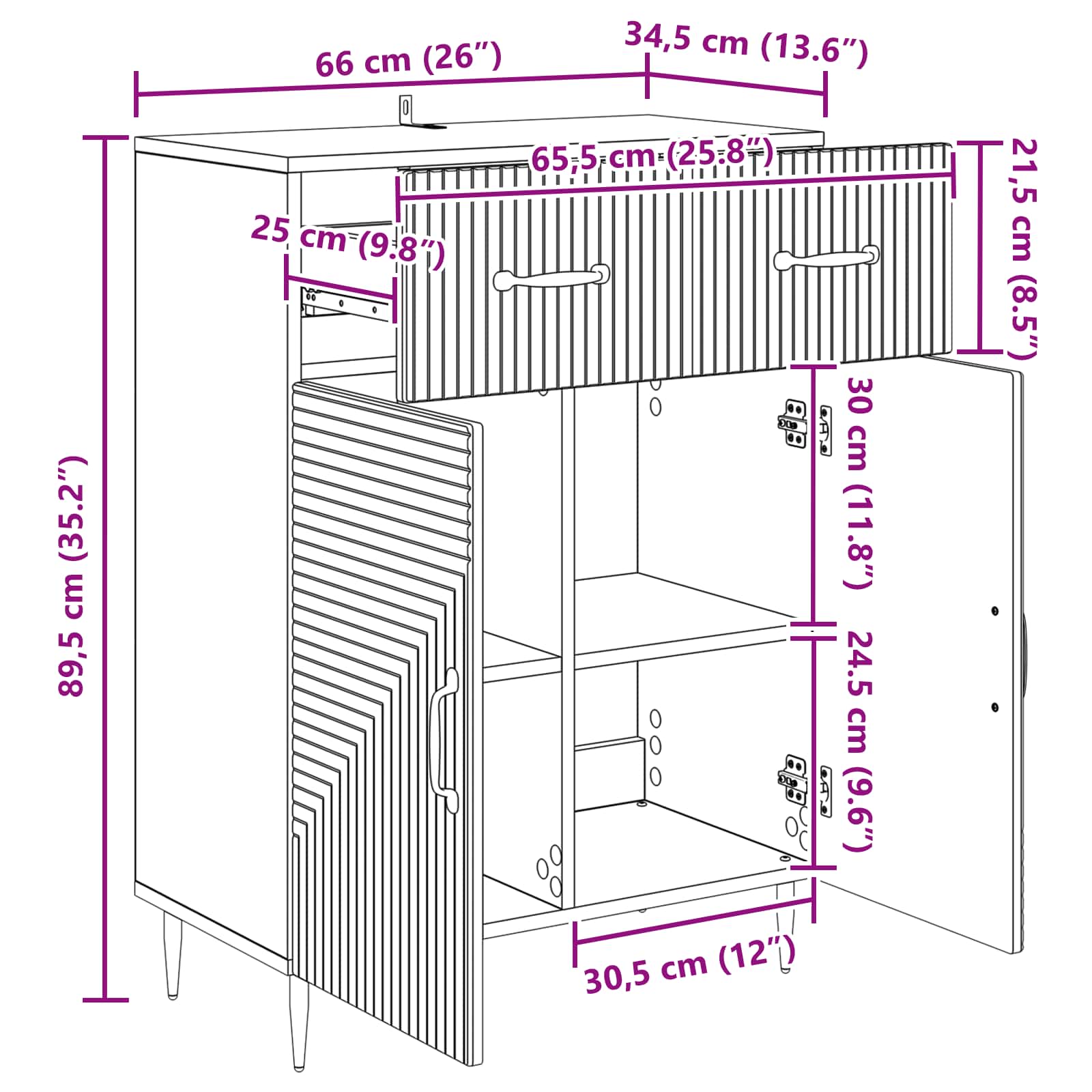 Dressoir met lade Betongrijs 66 x 34,5 x 89,5 cm Bewerkt hout