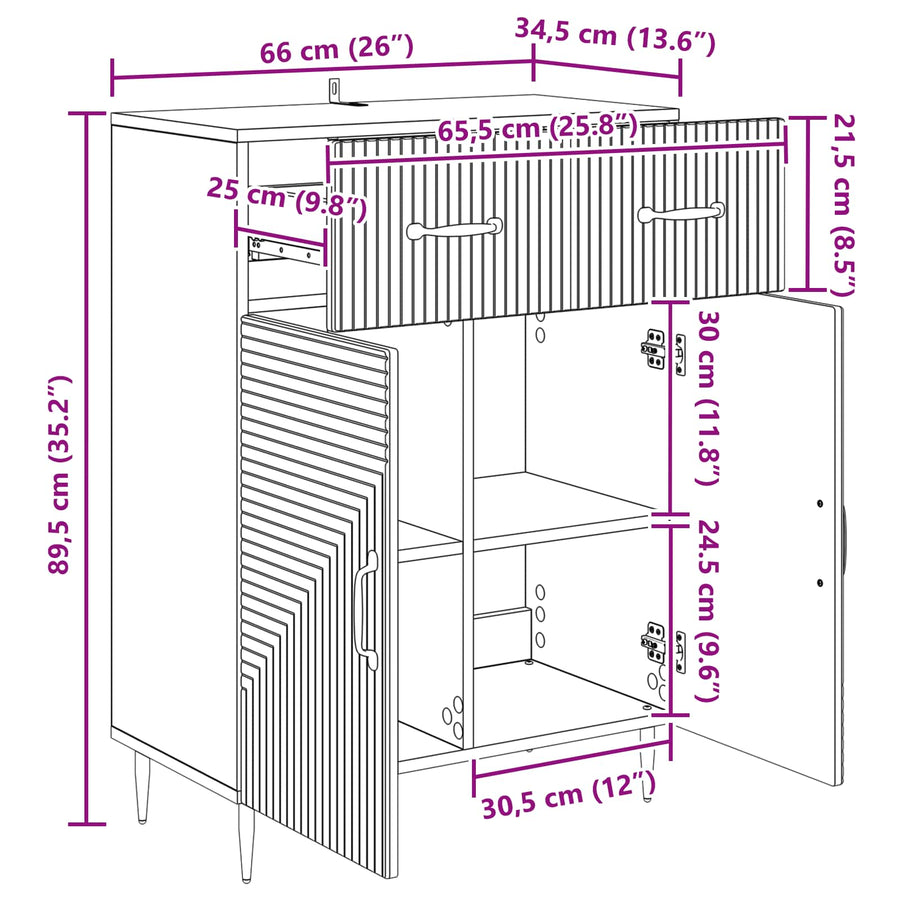 Dressoir Gerookt eiken 66 x 34,5 x 89,5 cm Bewerkt hout