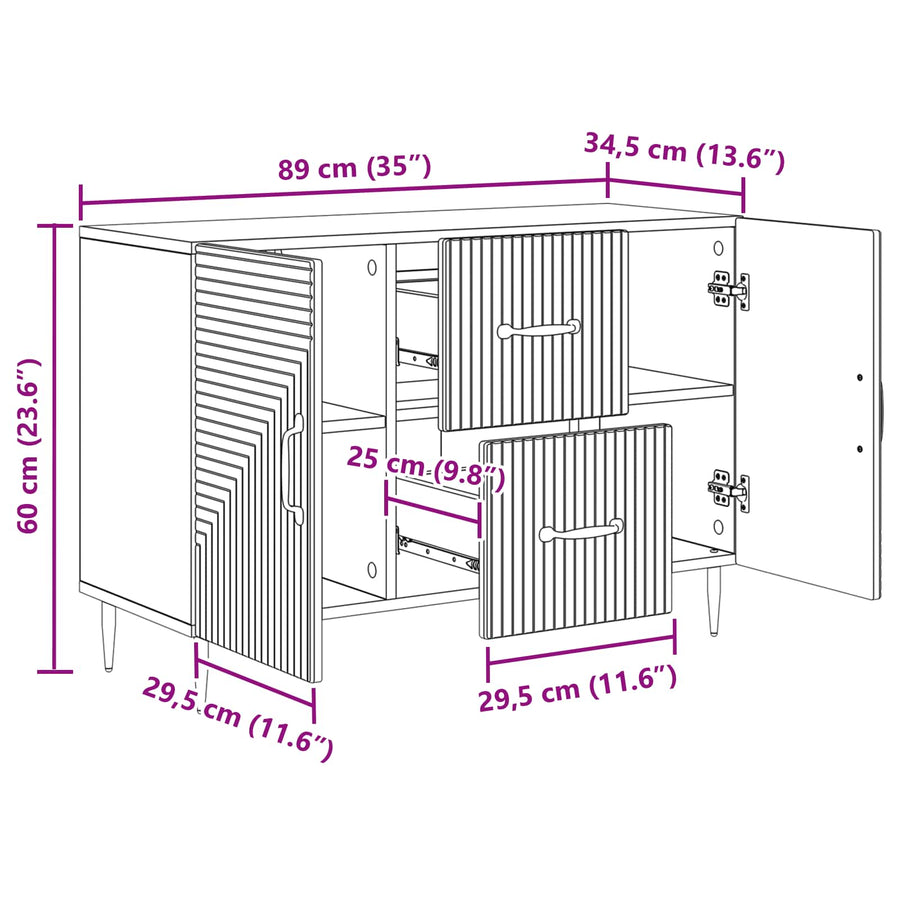Dressoir met lade Betongrijs 89 x 34,5 x 60 cm Bewerkt hout