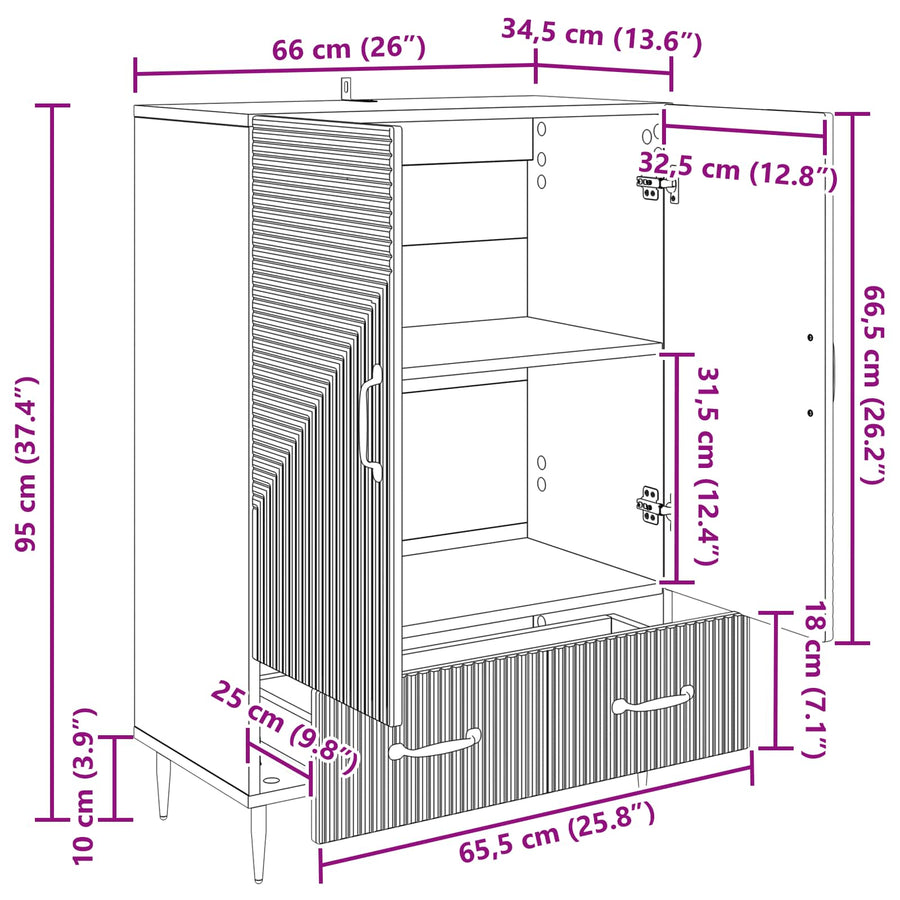 Dressoir met lade Grijs sonoma 66 x 34,5 x 95 cm Bewerkt hout