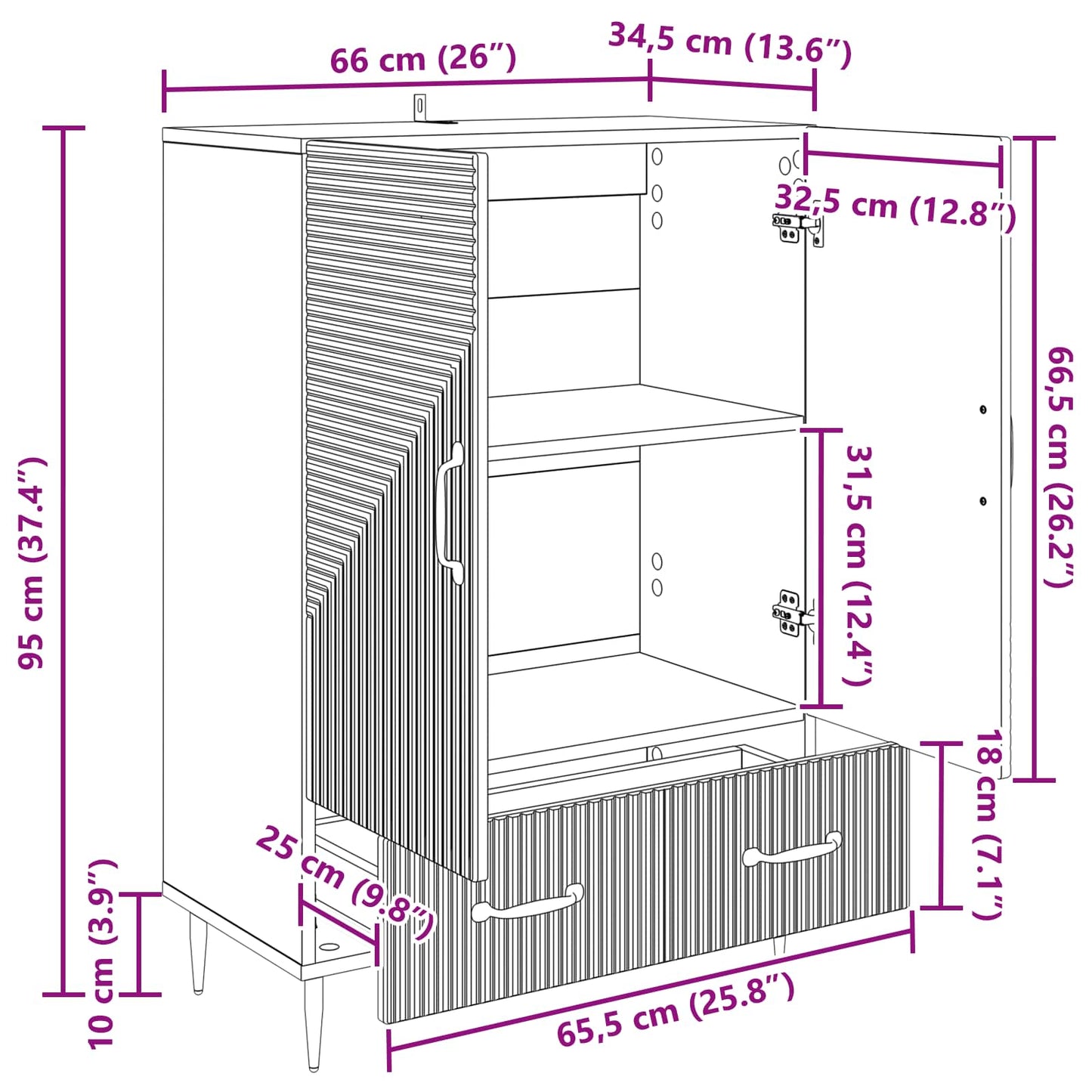 Dressoir Artisanaal eiken 66 x 34,5 x 95 cm Bewerkt hout