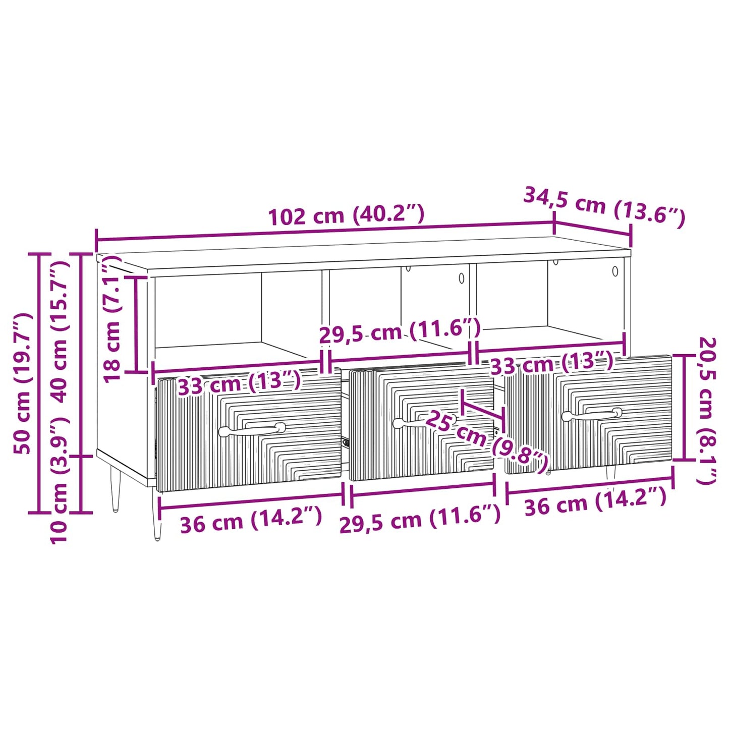 TV-kast met lade Gerookt eiken 102 x 34,5 x 50 cm Bewerkt hout